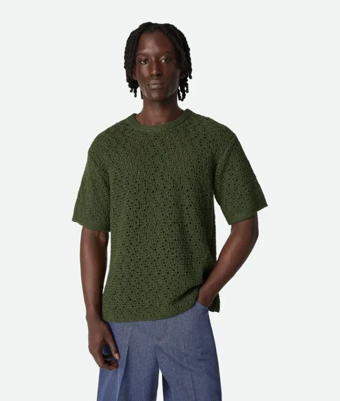 Cotton Crochet Knit T-Shirt