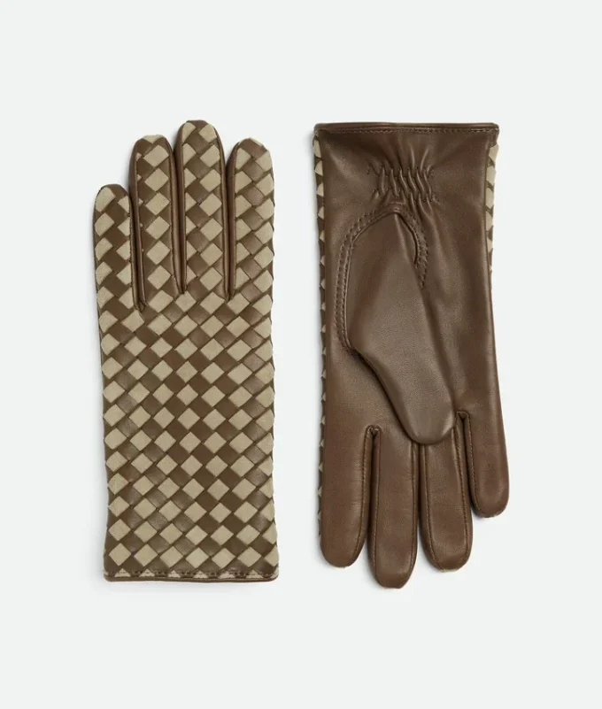 Intrecciato Leather and Suede Gloves