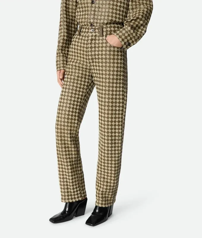 Intrecciato Leather and Suede Pants
