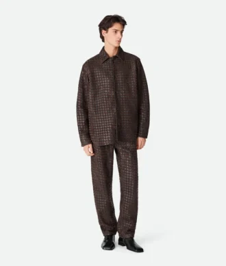 Intrecciato Leather and Suede Shirt