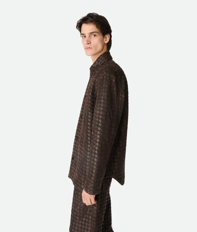 Intrecciato Leather and Suede Shirt