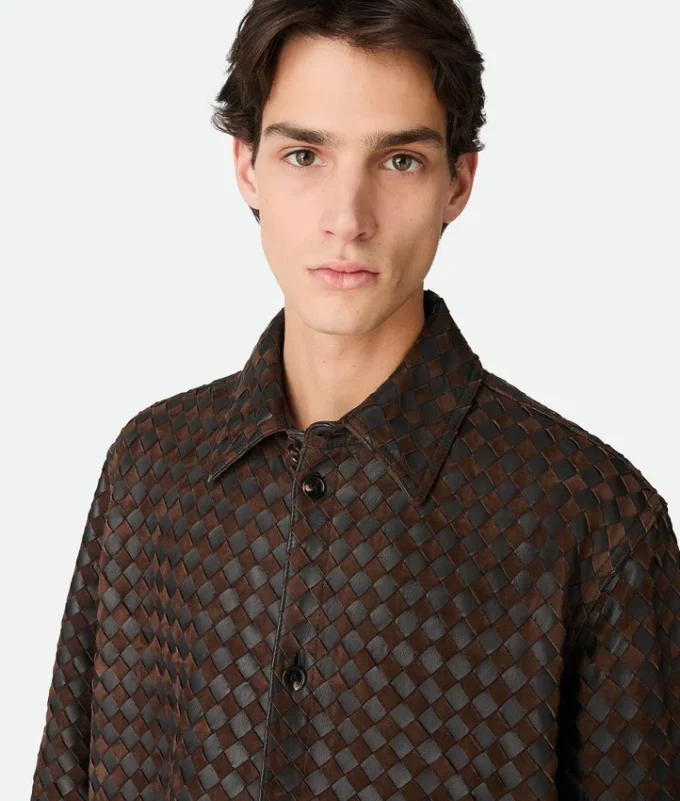 Intrecciato Leather and Suede Shirt