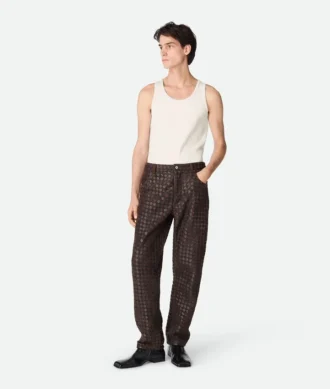 Intrecciato Leather and Suede Straight Pants