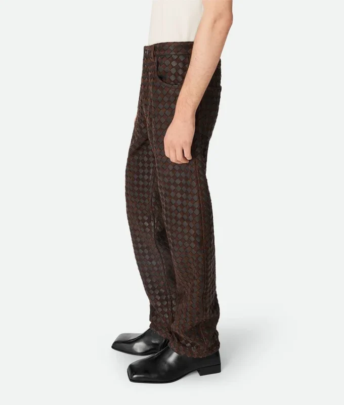 Intrecciato Leather and Suede Straight Pants