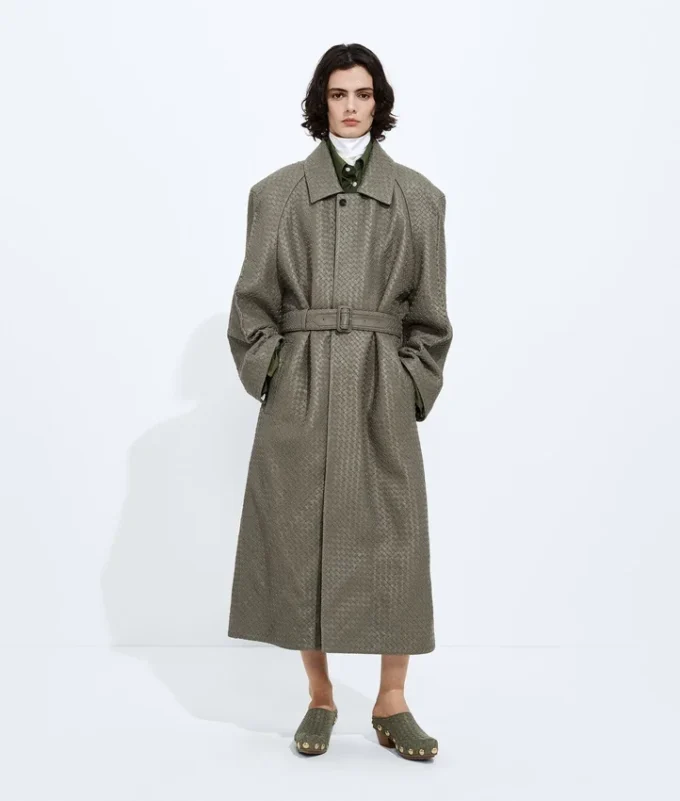 Intrecciato Leather Coat