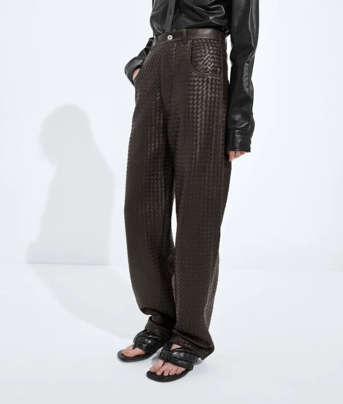 Intrecciato Leather Pants