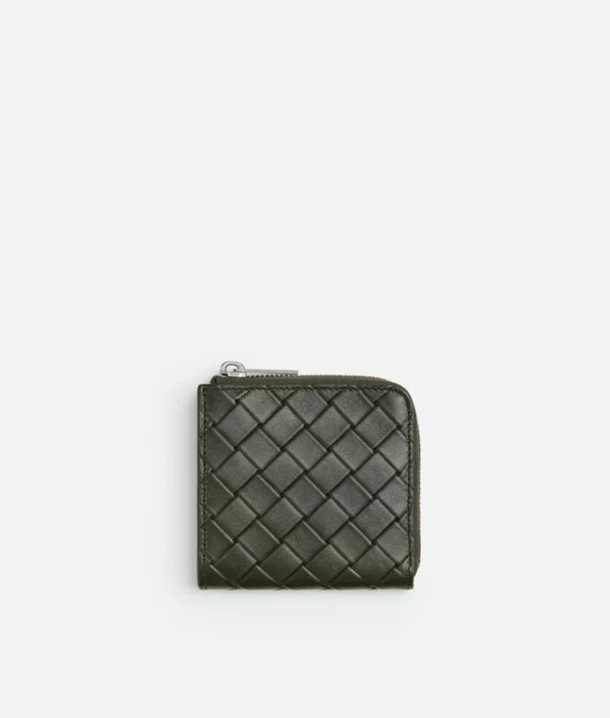 Intrecciato Stamp Compact Zip Around Wallet