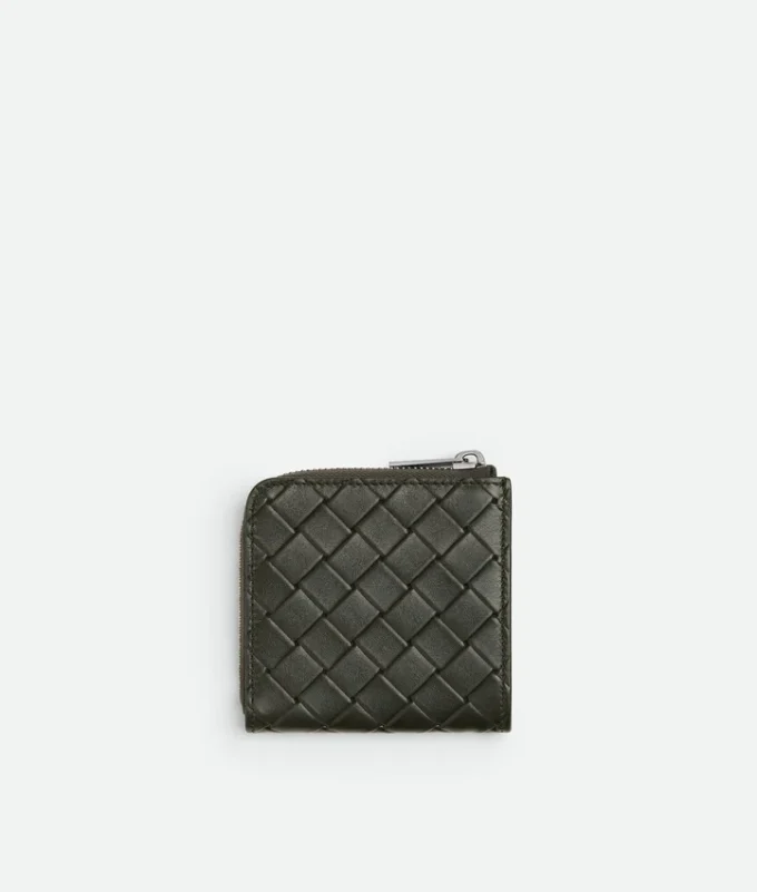 Intrecciato Stamp Compact Zip Around Wallet