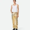Laminated Intrecciato Leather Straight Pants