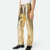 Laminated Intrecciato Leather Straight Pants