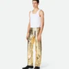 Laminated Intrecciato Leather Straight Pants