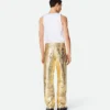 Laminated Intrecciato Leather Straight Pants