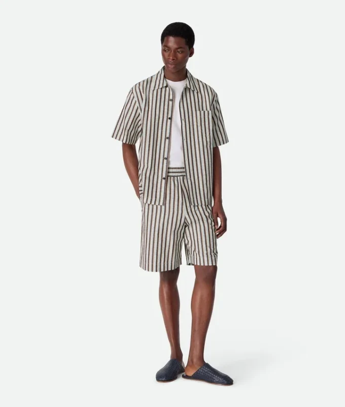 Stripe Cotton and Linen Shorts