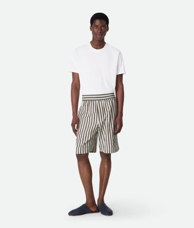 Stripe Cotton and Linen Shorts