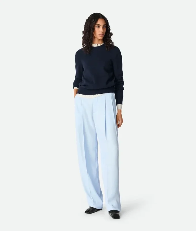 Viscose and Silk Twill Straight Trousers