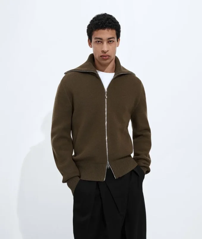 Wool and Cotton Zip-Up Cardigan